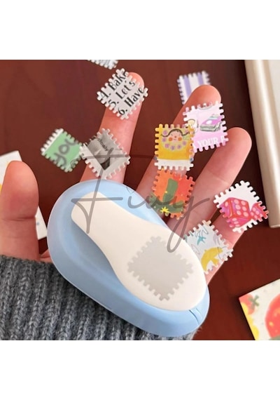 Mavi Pul Delgeç Tasarım Scrapbooking Malzemesi - Pul Şekilli Delgeç Kağıt Kesici