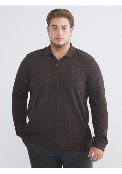 Lcwaıkıkı Classic Kahverengi Büyük Beden Polo Yaka Erkek Sweatshirt