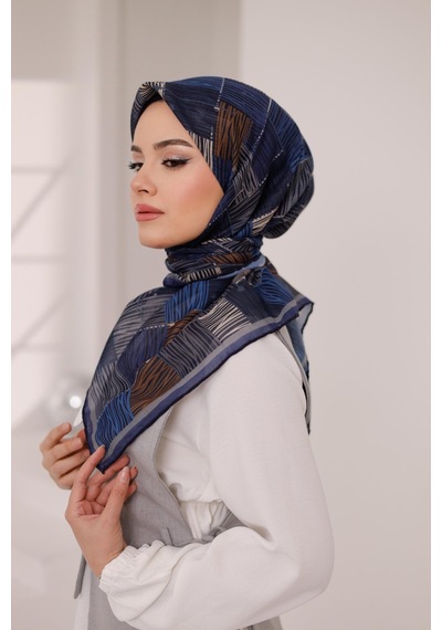 Mimiyum Nota Desen Soft Eşarp Lacivert