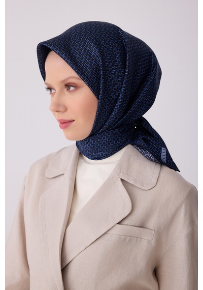Belli Klasik Desen İpek Twill Eşarp - 2026 İlkbahar-yaz T 4317 Lacivert