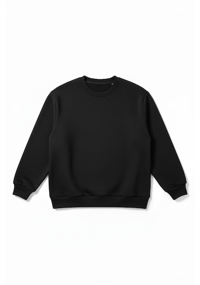 Skyross Company Unısex 3 İplik Şardonlu Siyah Bisiklet Yaka Sweatshirt Siyah