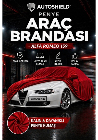 Alfa Romeo 159 Penye Araç Brandası Kumaş Garaj Brandası Oto Koruma Örtüsü Kırmızı