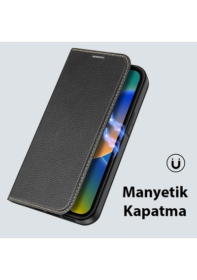 Dux Ducis Apple iPhone Uyumlu 14 Plus 6.7 Kılıf Skin X Pu Deri Manyetik Kapaklı Kılıf Magnetic Folio Case- 5775 Siyah