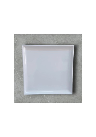 12'li Beyaz Kare Melamin Sunum Tabağı 30x30 Cm Meze, Tatlı, Ana Yemek İçin Beyaz
