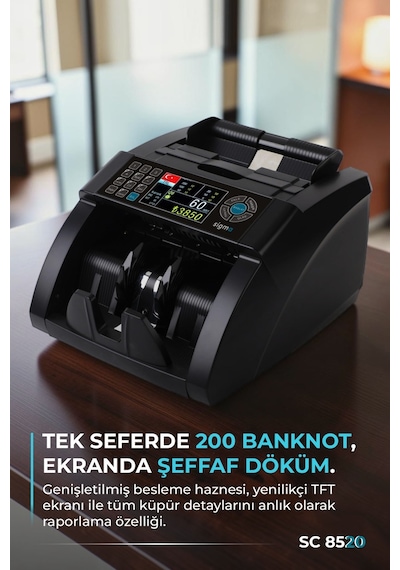 SC8520 Karışık Para Sayma Makinesi, TL ve Euro Karışık, Usd Adet Sayım  + Müşteri Ekranı