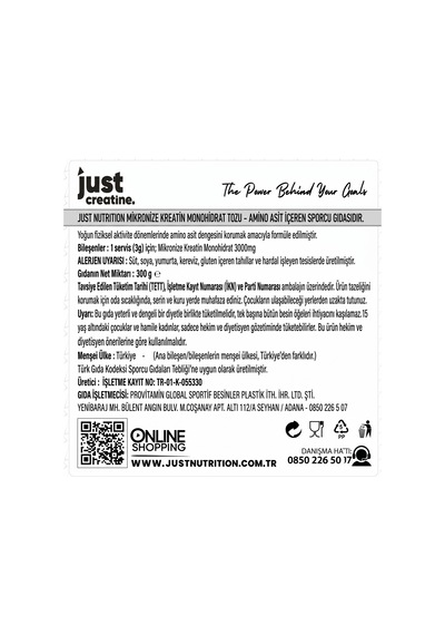 Just Nutrition Creatine Kreatin Monohydrate 300 Gr Aromasız 100 Servis + Shaker + Protein Kahve Hediyeli