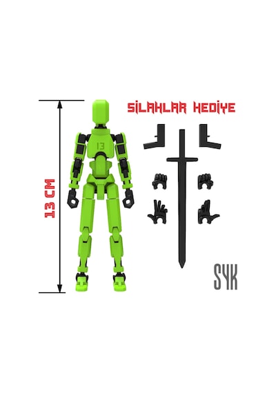 Robot 13 Dummy Yeşil Siyah Tüm Eklemleri Hareketli Aksiyon Figürü Oyuncak