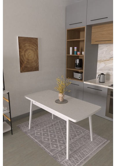 Vilinze Avanos Ahşap Açılır Kapanır Mdf Mutfak Masası - 70x120+30 Cm Beyaz
