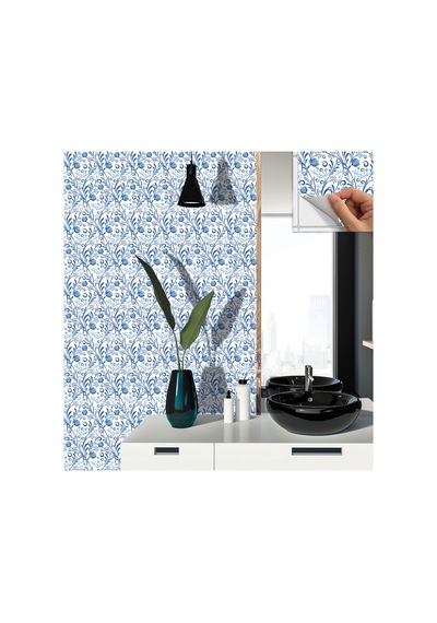 Tink Kendinden Yapışkanlı Mavi Sarmaşık Desenli Pvc Karo 30x30 Cm