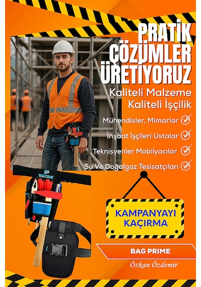 Hırdavat Çantası Bel Çantası,alet Takım Çantası Kemer Klipsli Plastik Korumalı 8 Bölmeli 26x17x7