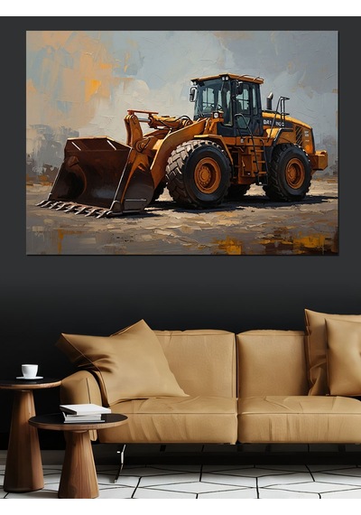 Şantiyede Çalışan Modern Sarı Dozer Dekoratif Kanvas - Mdf Ahşap Tablo