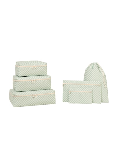 Ocean Home Textile 6'lı Mint Dama Desen Pamuklu Bavul İçi Düzenleyici Set Mint