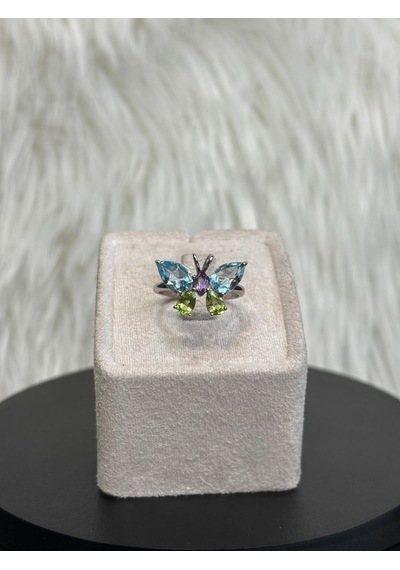 Zebercet - Topaz - Ametist Doğaltaş Gümüş Yüzük Kelebek Model Diğer