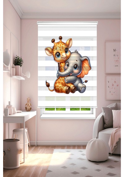 Perdeoutlet38 Baskılı Renkli Sevimli Zürafa Dijital Baskılı Zebra Perde-cocuk Odası-stor Perde Model:pz-5013 Çok Renkli