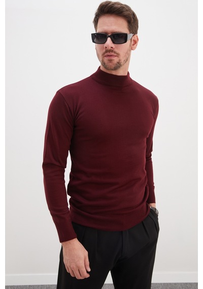 Fullamoda Basic Dik Yaka Regular Fit Triko Kazak Mürdüm