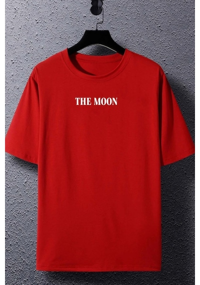 Unisex The Moon Baskılı T-shirt Kırmızı