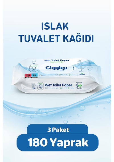 Giggles Islak Tuvalet Kağıdı Suda Çözünen Tuvalete Klozete Atılabilir Mendil 3 Paket 180 Adet