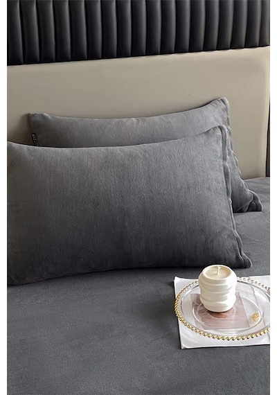 Kadife Kumaş Fitted Lastikli Çarşaf Takımı 160x200+30 Cm Antrasit