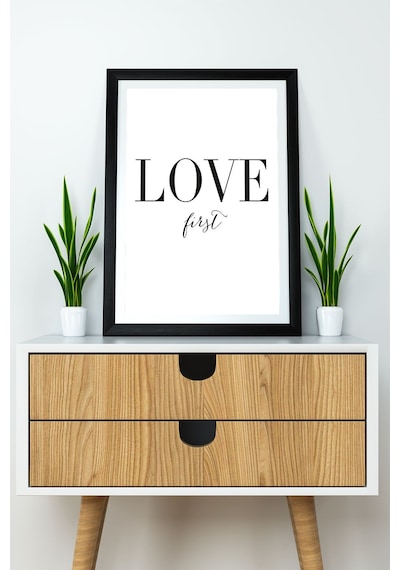 Artavessa Tek Parça Çerçeve Görünümlü Yazılı Mdf Tablo "Love First"