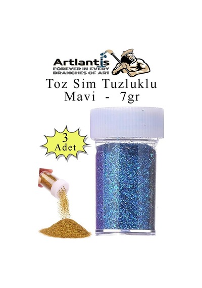 Mavi Toz Sim Tuzluklu 7 Gr 3 Adet Renkli Toz Sim Epoksi Reçine Okul Etkinlik Dekarasyon Slime
