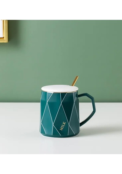 Geometrik Desenli Modern Seramik Kupa Çok Renkli