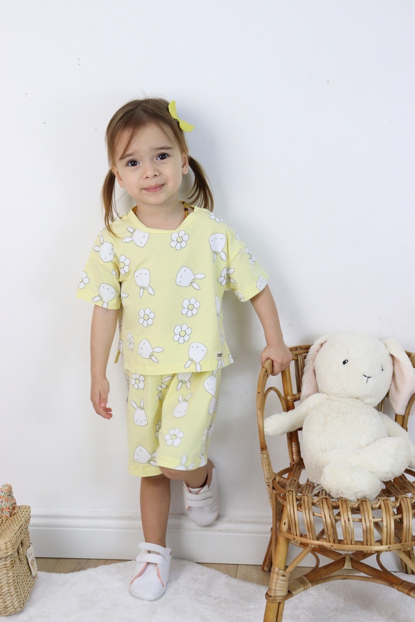 Harika Kids Kız Çocuk Tavşan-çiçek Baskılı Şortlu İkili Takım 001
