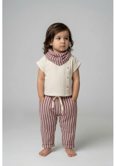 Minipomes Erkek Bebek Müslin Gömlek Pantolon Ve Kaşkol Set Bordo Bordo