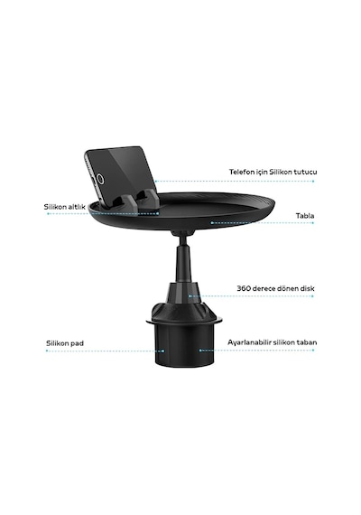 Ally Hb-p05 Universal Araç İçi Telefon Tutucu - Yemek Masası- 5775 Siyah