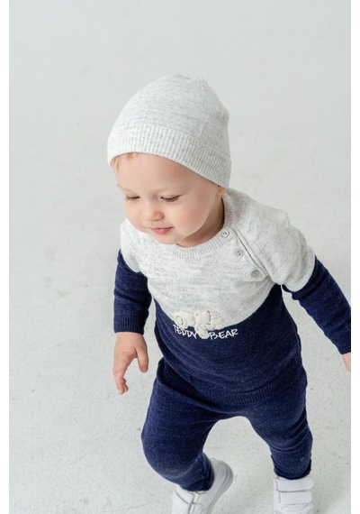 Babyhola Çocuk Teddy Bear Detay Kazak Pantolon Bere Triko Kışlık Takım 22113 Lacivert