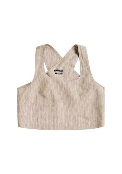 Sisley %100 Keten Çizgili Kare Yaka Askılı Bluz Kadın Siyah Bluz - 324p5nthlh015