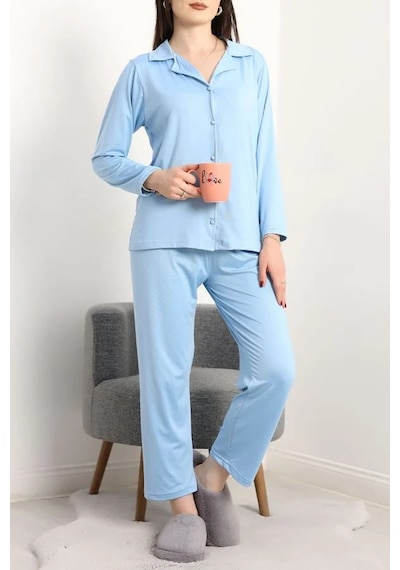 Seka Store Seka Milan Düğmeli Pijama Takımı Mavi - 50728.1929. Çok Renkli
