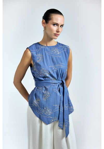Sateen Dina Bluz - İndigo-137323
