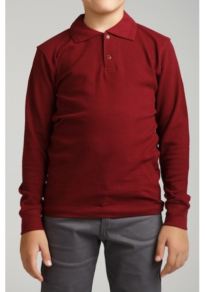Nacar Store Kız & Erkek Çocuk Uzunkol Polo Yaka Okul T-shırt Bordo