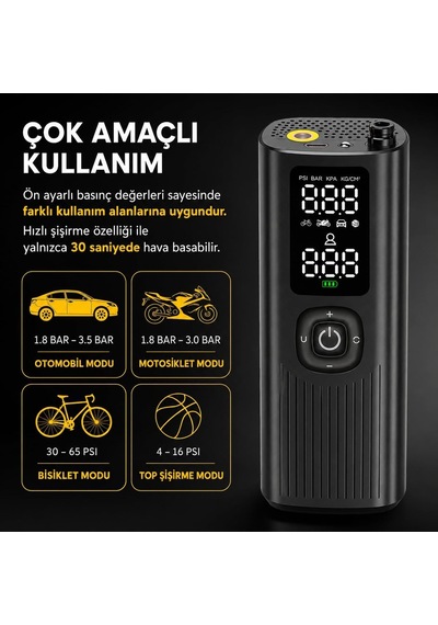Kablosuz Akıllı Hava Pompası 120 Psı Usb Type-c Şarjlı Kompresör