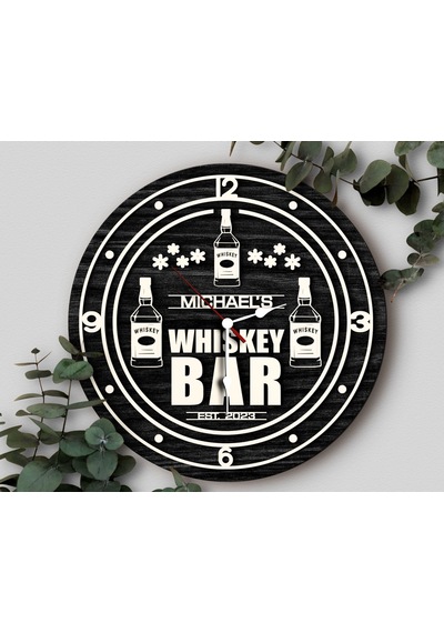 Bk Gift Barlara Özel Dekoratif Siyah Ahşap Duvar Saati 35cm-15 , Bar Duvar Saati , Cafe Duvar Saati , Özel Ahşap Saat Kobitmeyen138345 Bk Gift