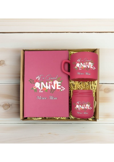 Bk Gift Kişiye Özel İsimli Dtf Anne Temalı Leylak Defter & Kahve Fincanı & Mum Hediye Seti-1, Anneye Hediye, Anneler Günü Hediyesi Kobitmeyencom30777