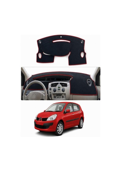 Renault - Scenic 2 2003-2009 Uyumlu Torpido Koruma Kılıfı - Kırmızı Şeritli