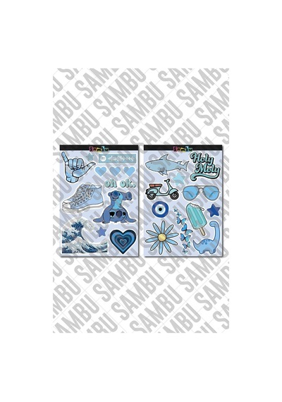 Blue Aesthetic Sticker Etiket Seti 1 - Mavi Sticker - Laptop Notebook Telefon