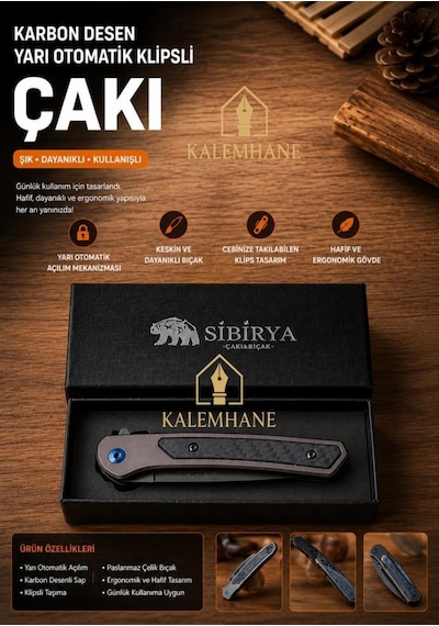 Kalemhane Kişiye Özel Karbon Desen Çakı Ve Kutusu Kahverengi
