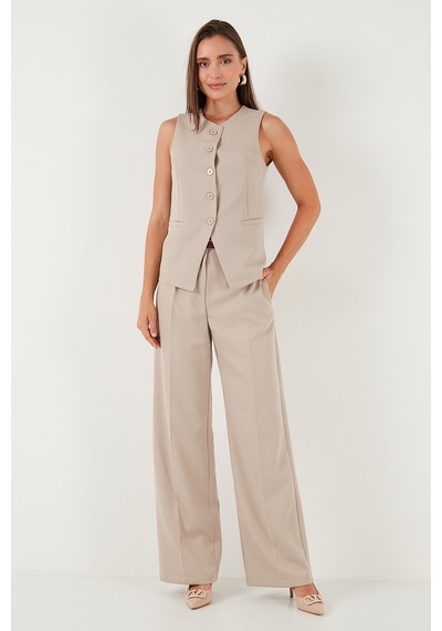 Lela Wide Leg Yüksek Bel Geniş Paça Palazzo Bayan Pantolon 65271262 Taş