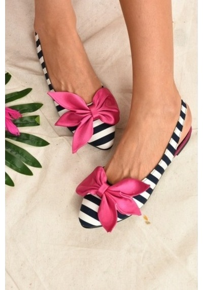 Fox Shoes Siyah/Beyaz/Fuşya Kumaş Kadın Babet H726809004 Fuşya