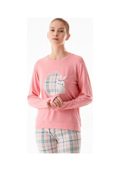 Fullamoda Tavşan Nakışlı Bisiklet Yaka 2 Li Pijama Takımı 24mıcg631216870-pembe Pembe