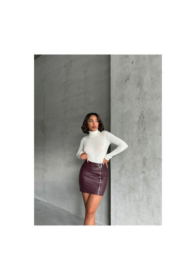 Verymoda Fermuarlı Deri Etek F0125 Bordo
