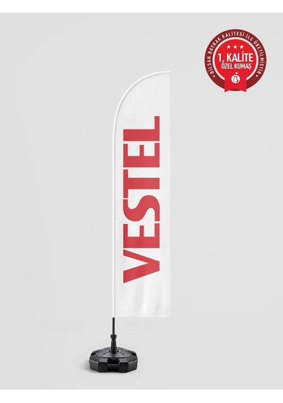 Vestel Logolu Yelken Bayrak Set - Raşel Kumaş 1. Kalite 75 x 300 CM