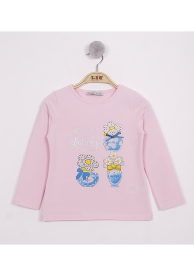 Toontoy Kids Toontoy Kız Çocuk Papatya Vazo Baskılı T-shirt Açık Pembe