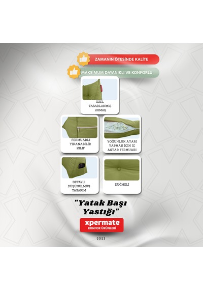 Yatak Başı Yastığı Sırt Ve Bel Destek Yastığı 120 Cm Yeşil