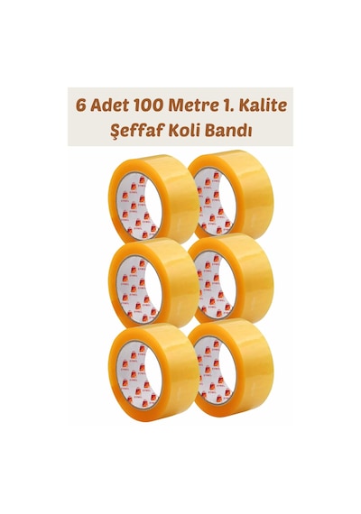6 Adet 100 Metre Hotmelt Koli Bandı 1. Kalite Şeffaf Renkli, Güçlü Yapışkan, Kağıda Yapışır 6