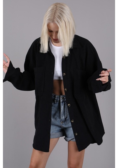 Madmext Siyah Oversize Gömlek Ceket Mg1562 Siyah