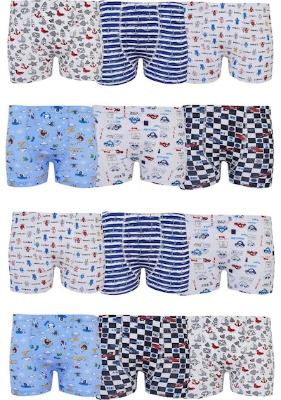 Tutku 12Li Erkek Çocuk Renkli Boxer Desenli Baskılı Pamuklu Rahat
