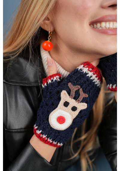 Dark Blue Deer Tasarım Eldiven Çok Renkli